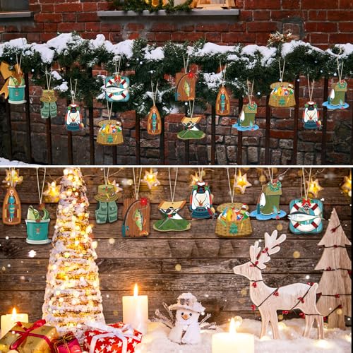 36 Pcs Fishing Christmas Ornaments—Wooden Fisherman Holiday Décor Set