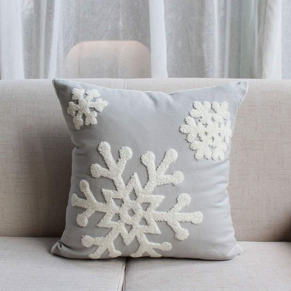 Christmas Snowflake Embroidered Throw Pillow Covers - 18x18 Cotton Linen, Set of 2