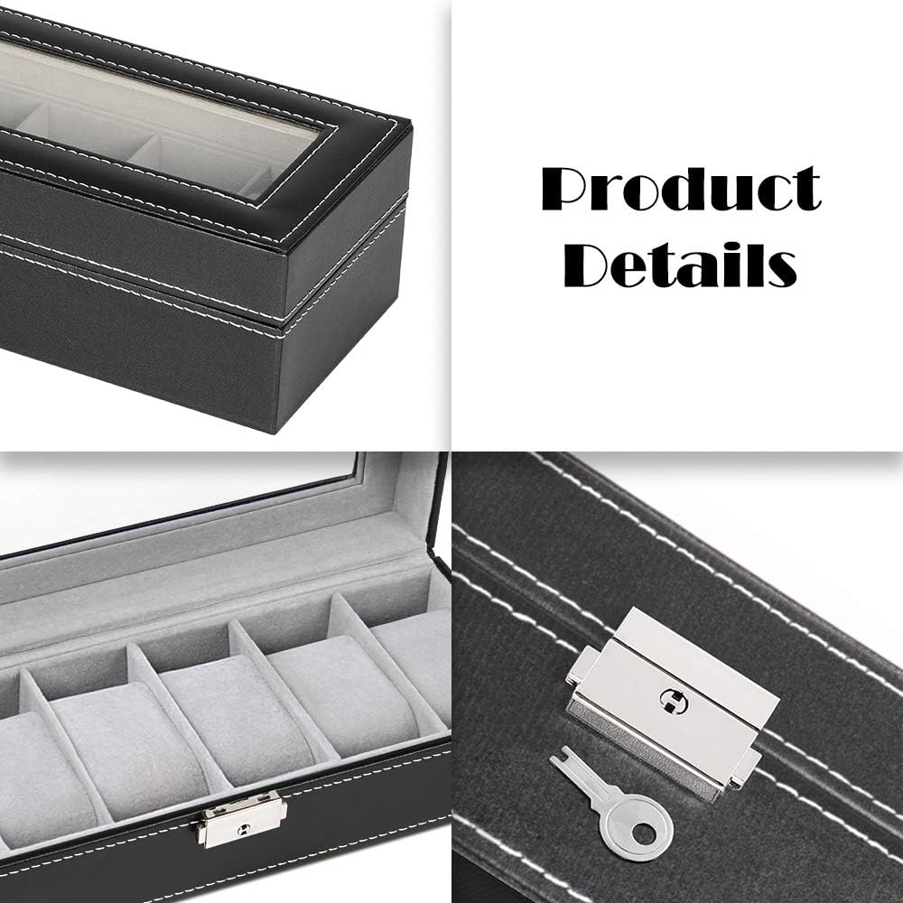 Men's Black 6-Slot Watch Box Organizer | Elegant Display & Storage Case
