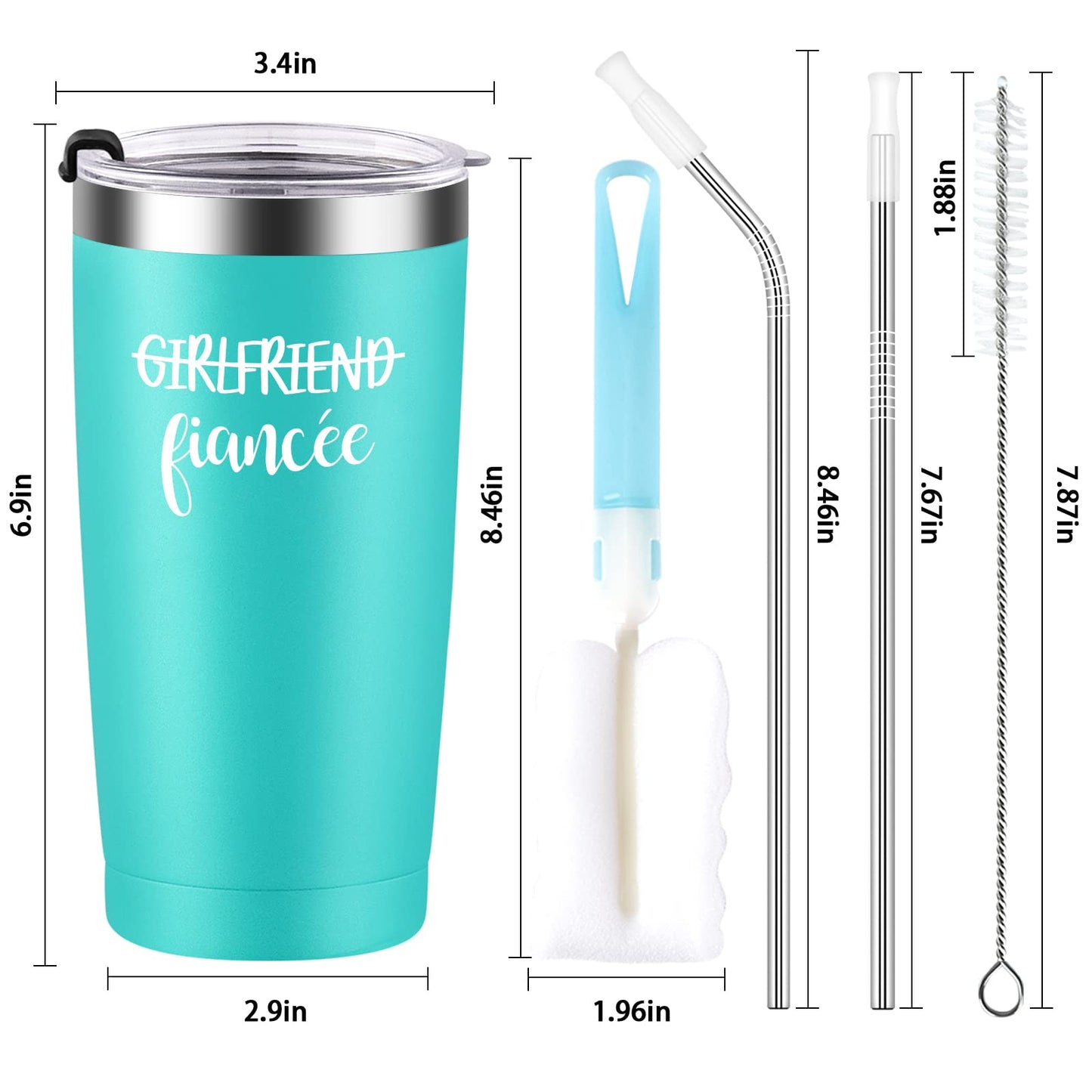 Boyfriend and Girlfriend Travel Tumbler Set, Engagement Gifts for Couples, Fiance Gifts Newly Engaged Her Him Women Friends, 20oz Couple Gifts Stainless Steel Insulated Travel Tumbler, Black&Mint