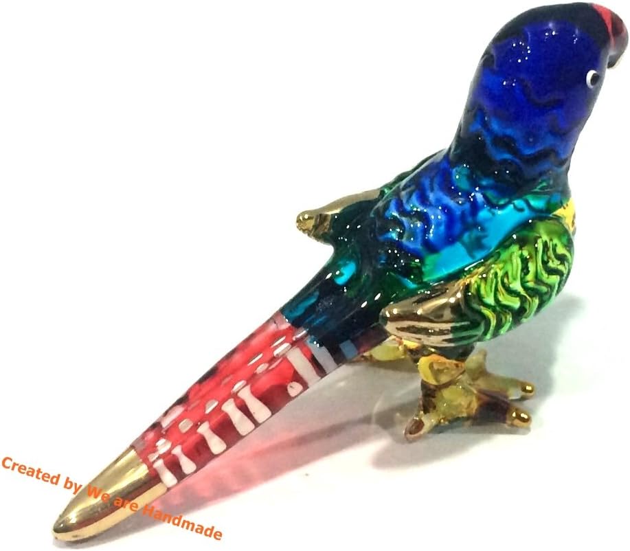Miniature Blue Parrot Glass Figurine - Handmade Collectible for Dollhouses & Decor