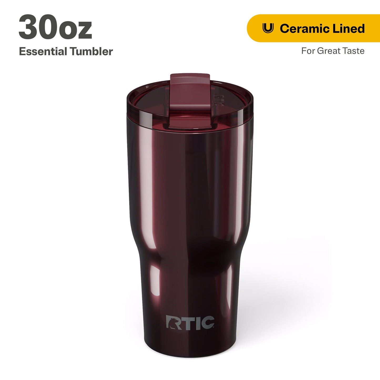 RTIC 30oz Essential Tumbler with Lid, Ceramic Lined, Insulated, Stainless Steel, Metal, Double Wall Vacuum-Insulation, Travel Cup for Iced Coffee, Tea, Hot and Cold Drink, Vintage Rose Metallic