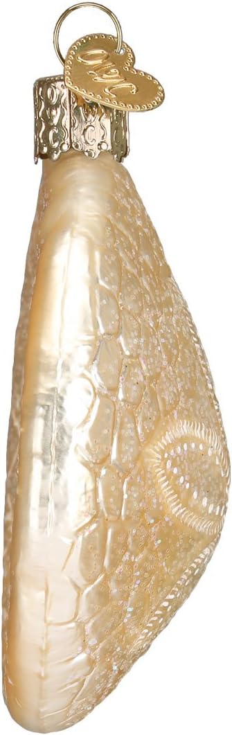 Beach Shells Glass Blown Ornaments for Christmas Tree - Junonia Shell, Tan/Brown/White/Gold