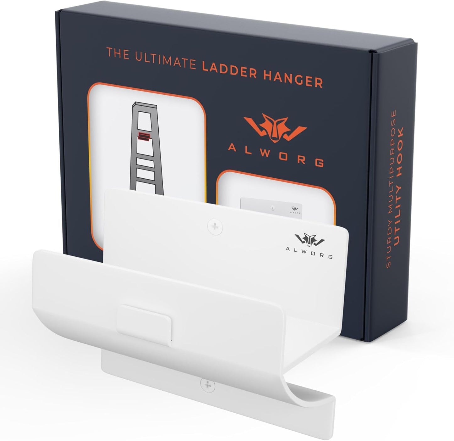 White Ladder Hooks - Wall-Mounted Step Ladder Holder for Garage | Space-Saving Design