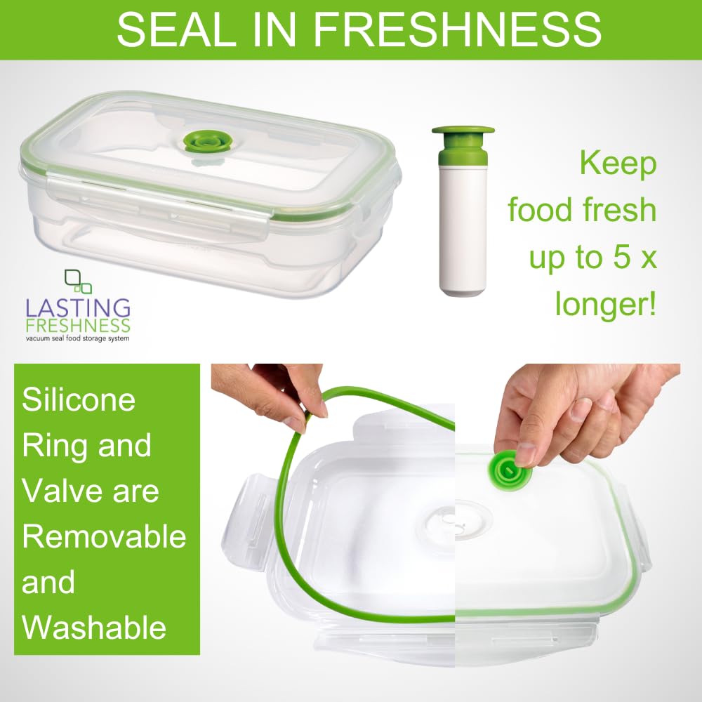 Lasting Freshness 11 piece Vacuum Seal Food Storage Containers with Vacuum Pump, Airtight and Leak Proof, Vacuum Sealed Food Storage Containers, Meal Prep Containers, Keep Food Fresh up to 5 X Longer