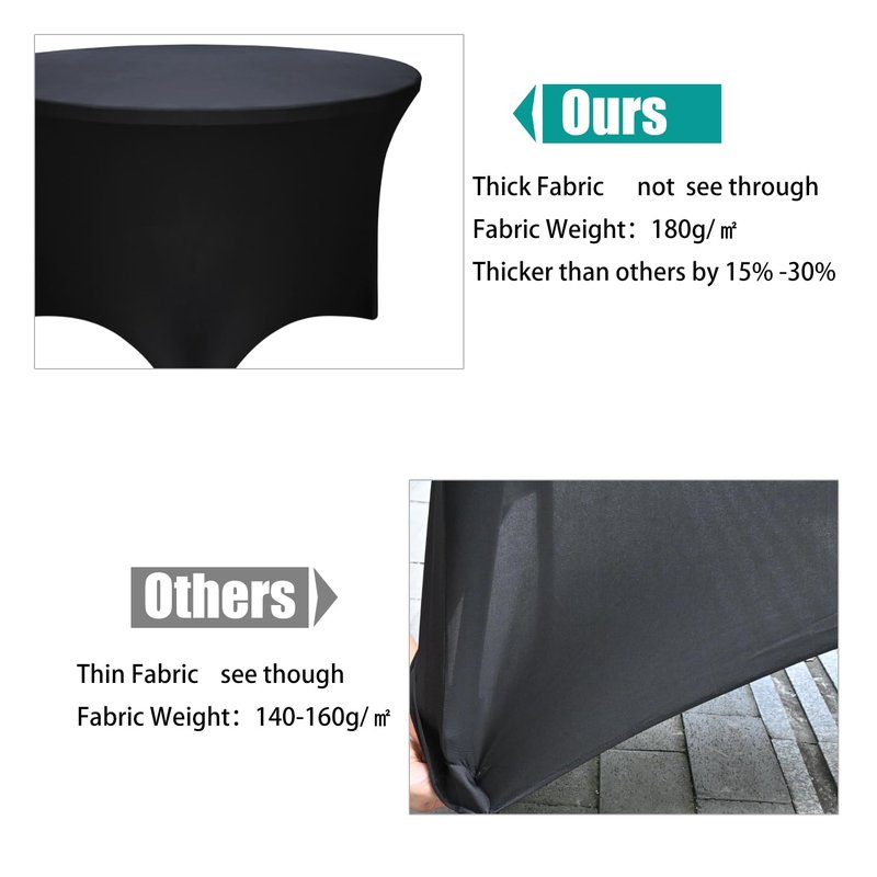 4 Pack Black 72-Inch Diameter x 30-Inch High Round Spandex Tablecloth for 6FT Round Tables|Fitted Stretch Tablecloth with Foot Bag for Party, Wedding, Birthday, Banquet, Vendor Stand