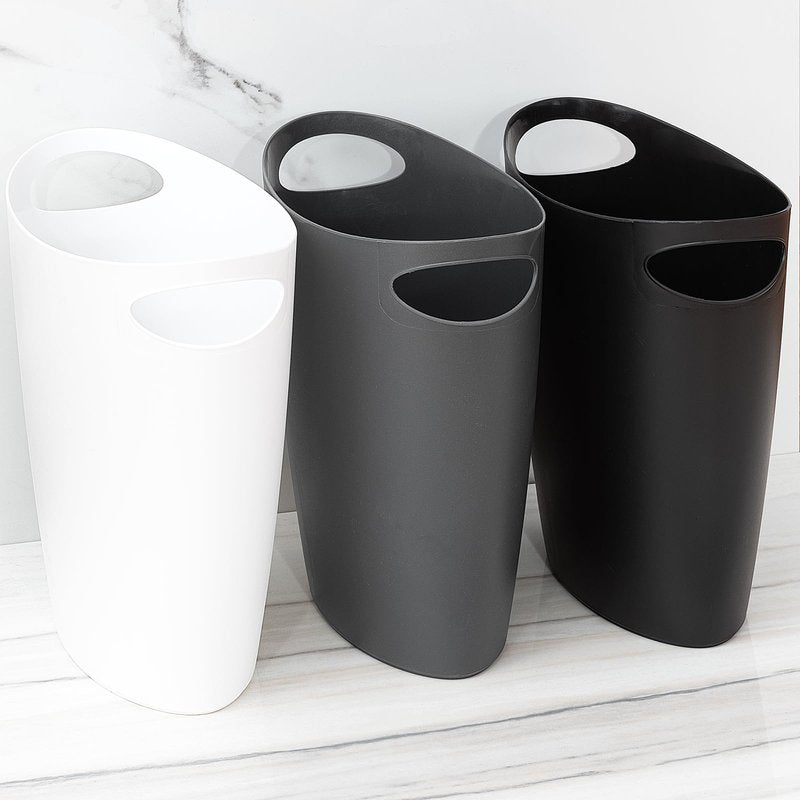 Superio Slim Bathroom Trash Can 2 Gallon Plastic Small Compact Waste Basket for Bedroom, Dorm, Under Office Desk, Narrow Portable RV Dustbin, 6 Grey