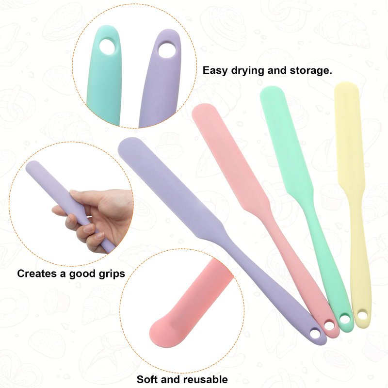 4 Pcs Silicone Jar Spatula, Non-Stick Heat Resistant Cake Cream Spatulas Set, 9.8 inch Cake Cream Butter Spatulas(4 colors)