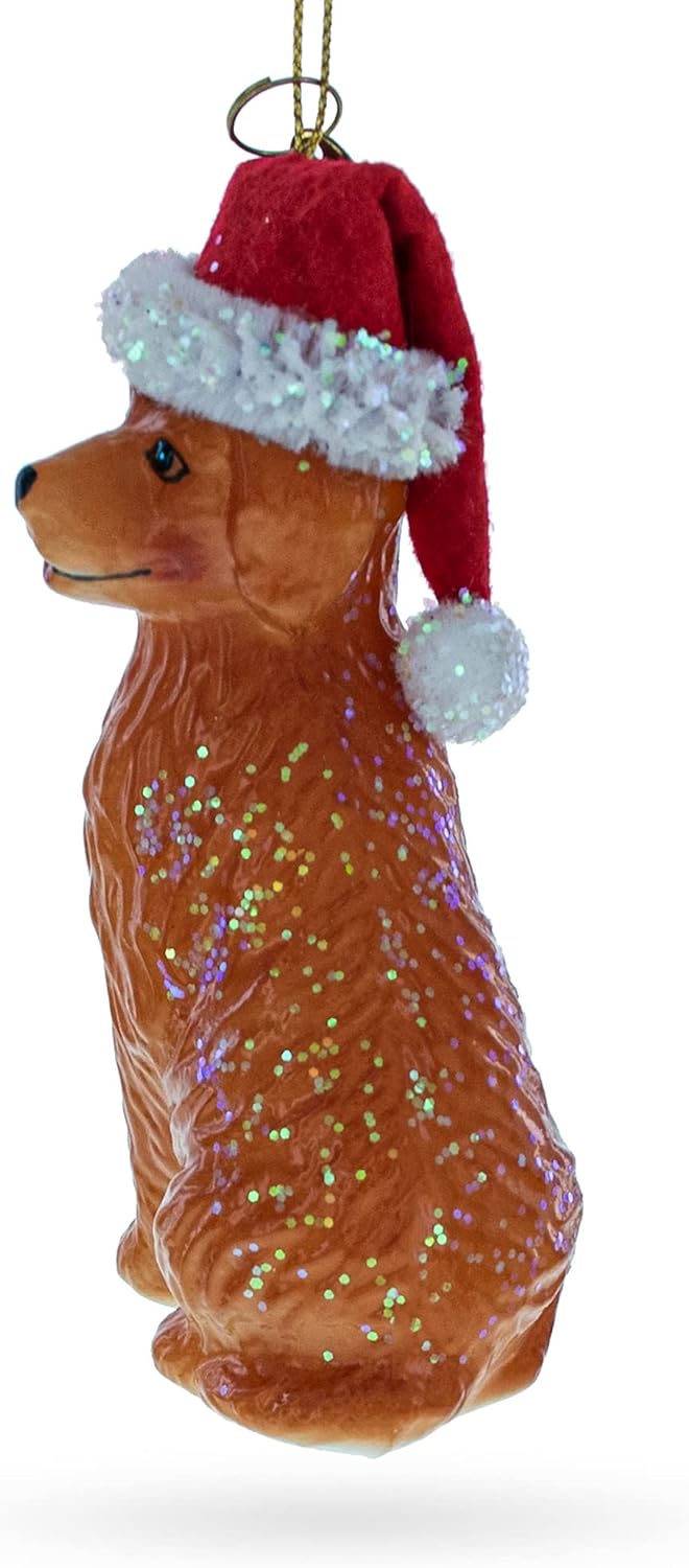 Golden Retriever Christmas Ornament - Festive Santa Hat Glass Decoration