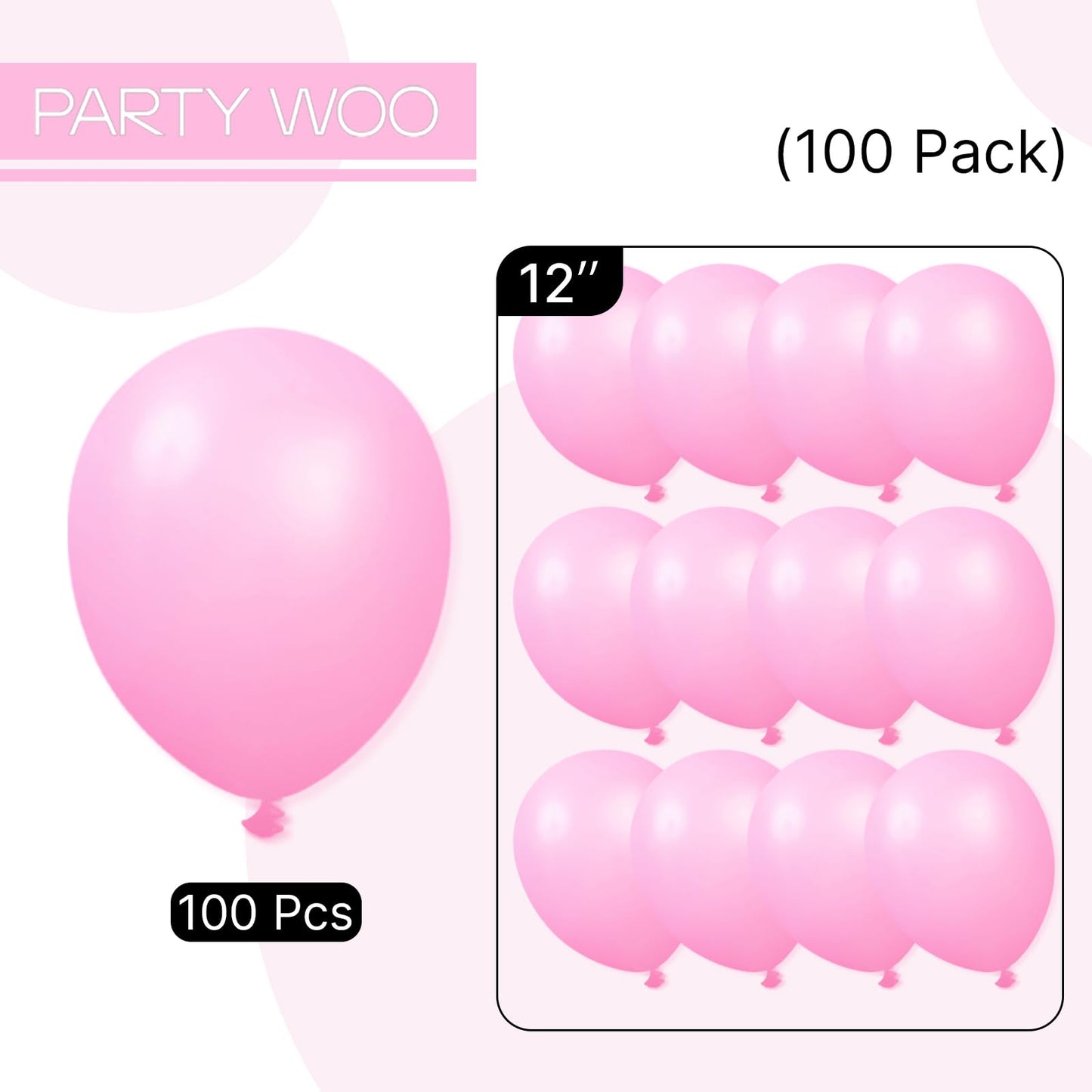 PartyWoo Pink Balloons 100pcs 12 Inch Matte Pink Balloon Arch Kit for Girl Baby Shower Gender Reveal Wedding Bachelorette Engagement Birthday Princess Butterfly Themed Party Decorations Pink-Y11