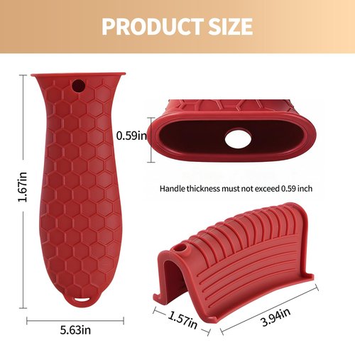 Cast Iron Skillet Handle Covers - 3 Pack Assist Pan Handle Sleeve Pot Holders, Heat Resistant Pot Handle Covers, Non-Slip Silicone Cast Iron Handle Grip for Cast Iron Skillet Metal Pan (Red)