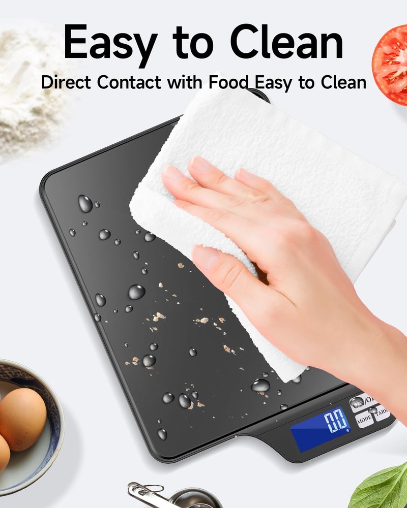 KUBEI Large 5kg/11lb Kitchen Scale with 0.1g/0.01oz High Precision, USB Rechargeable Food Scale, Stainless Steel Pan, with Tare Function,for Baking Cooking Coffee Package Postage