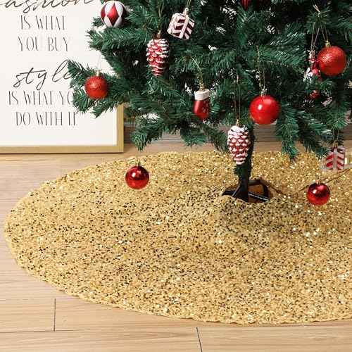 Mr. Pen- Small Christmas Tree Skirt 24 inch, Gold Sequin Tree Skirt, Christmas Skirt Tree, Xmas Tree Skirt, Mini Tree Skirt Mini Christmas Tree Skirt Small Tree Skirts, Gold Christmas Tree Skirt Gold
