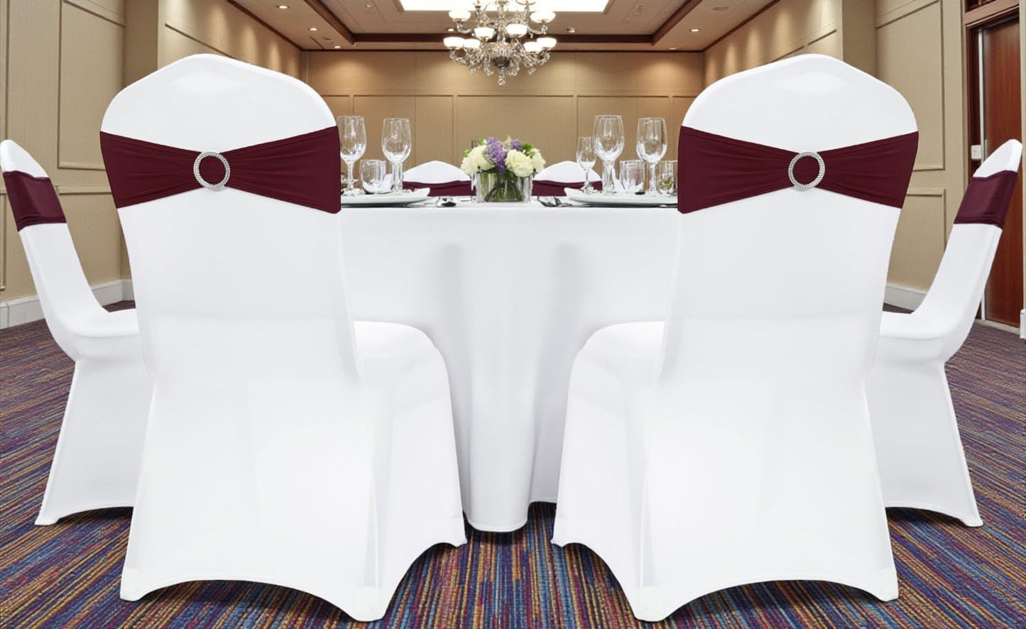 MDS Premium Spandex Chair Sashes - Universal Stretch Covers with Buckle Slider | Pack of 50 - Burgundy