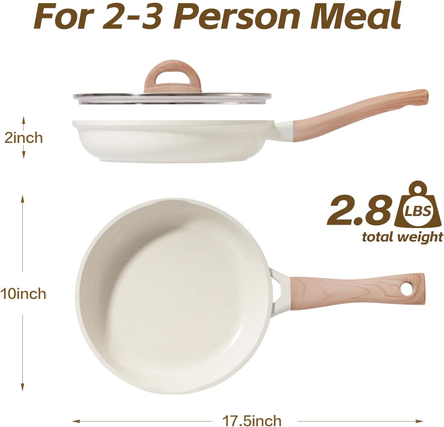 UESLUCK 10-Inch Non-Stick Frying Pan with Lid - Large Ceramic Skillet, Cool-Touch Handle, PFAS & PTFE Free