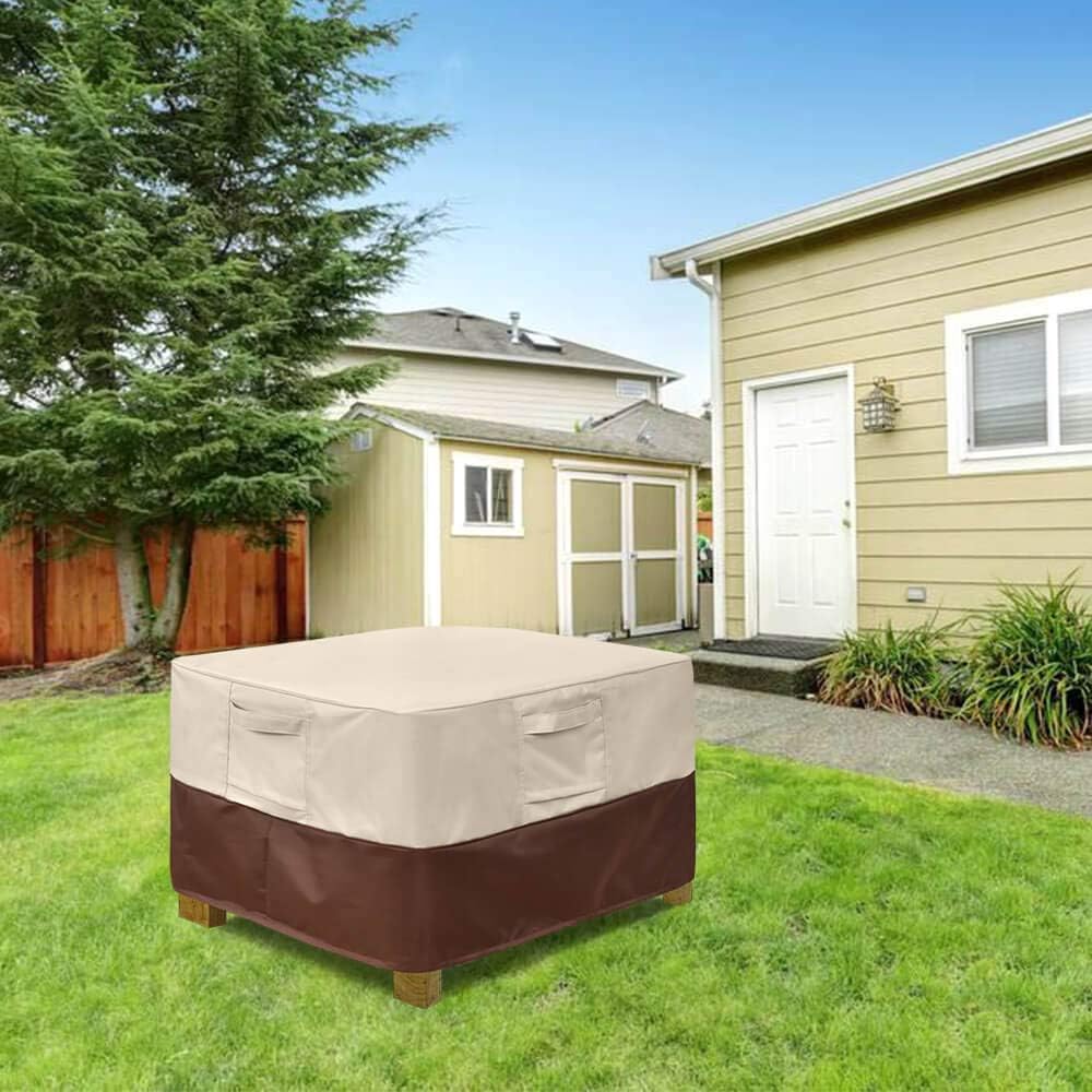 Vailge Waterproof Patio Ottoman Cover - Heavy Duty with Padded Handles | Medium Beige & Brown