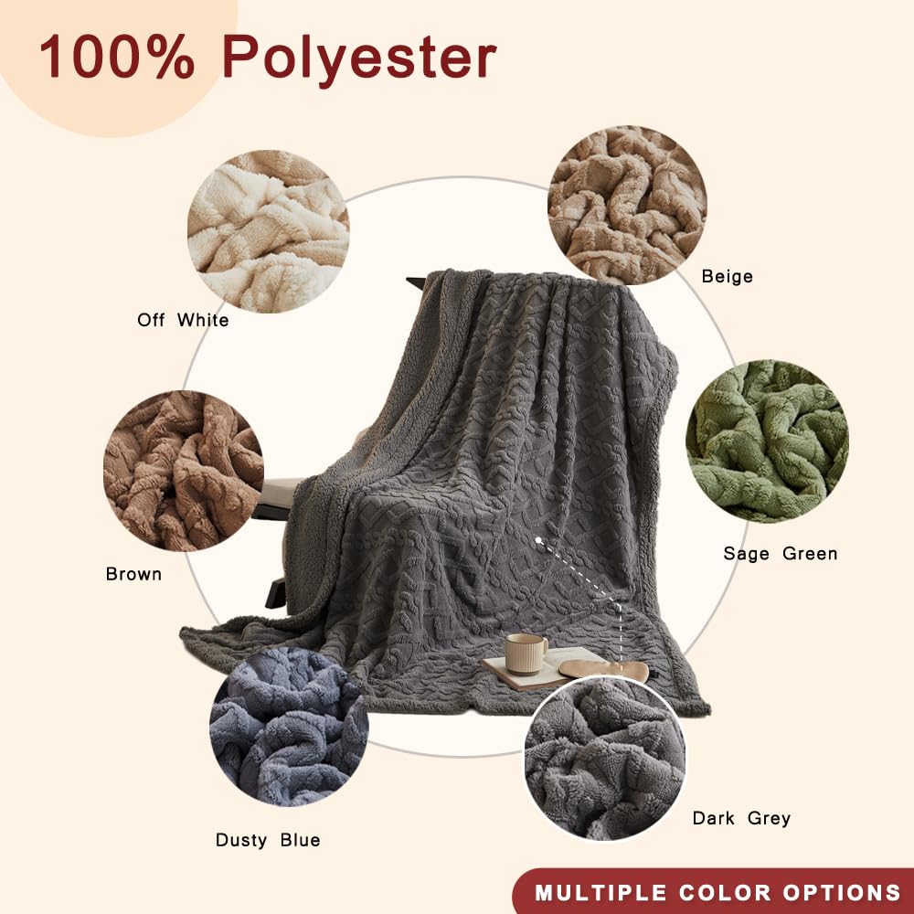 PU MEI Sherpa Throw Blanket for Couch Sofa 60”*80”- Fleece Tufted Fuzzy Soft Cozy Blanket for Bed, Thick Warm Blanket for All Seasons, (Dark Grey, 60"*80")