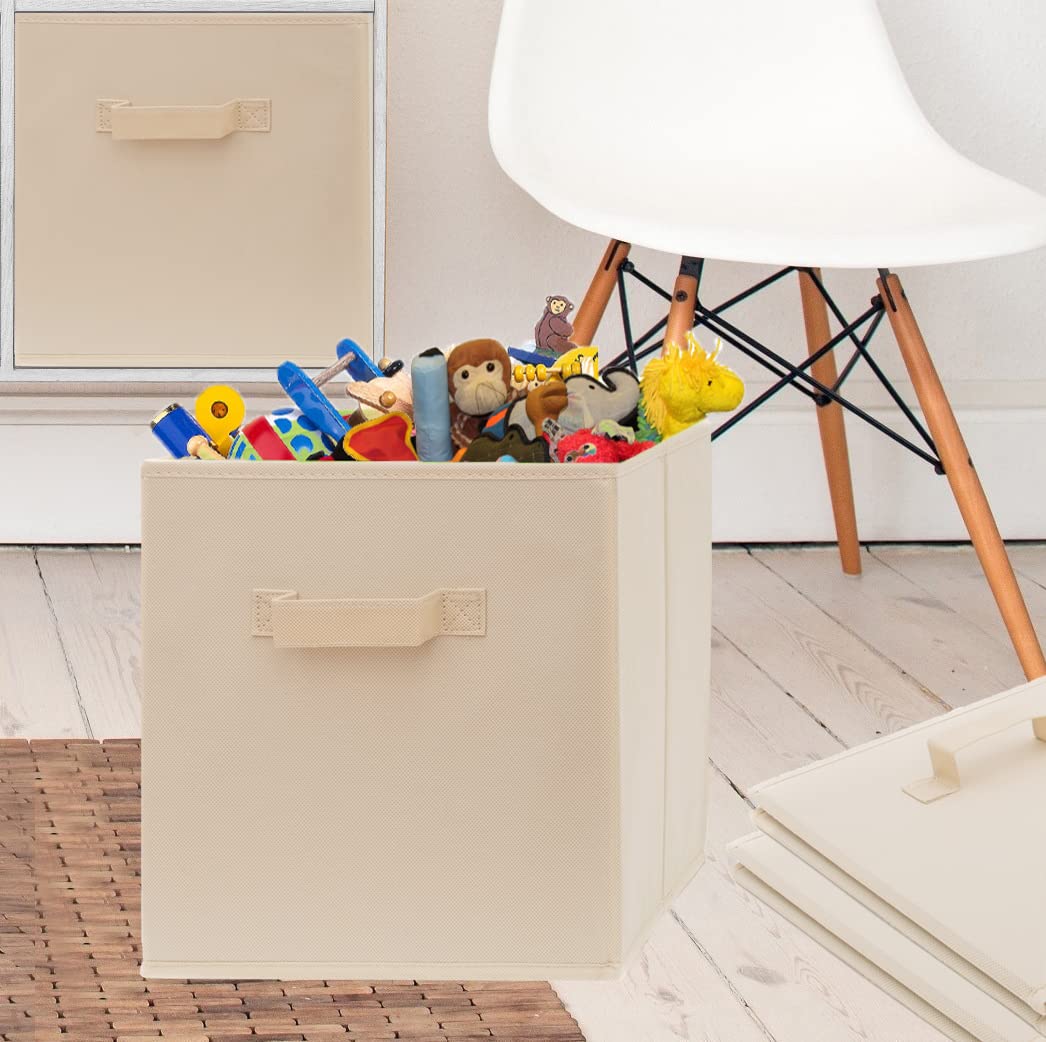 13 Inch Cube Storage Bins - 6 Pack - Large, Dual Handles, Foldable | 13x13 Fabric Bins for Organizing Closet, Clothes and Toys