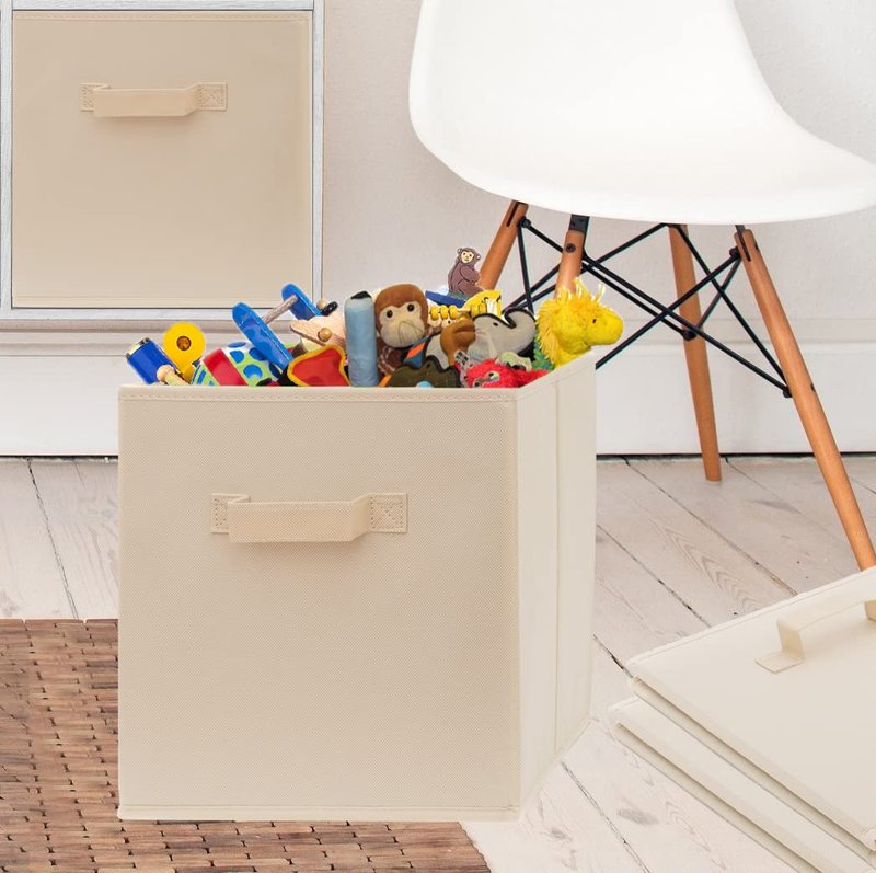 13 Inch Cube Storage Bins - 6 Pack - Large, Dual Handles, Foldable | 13x13 Fabric Bins for Organizing Closet, Clothes and Toys