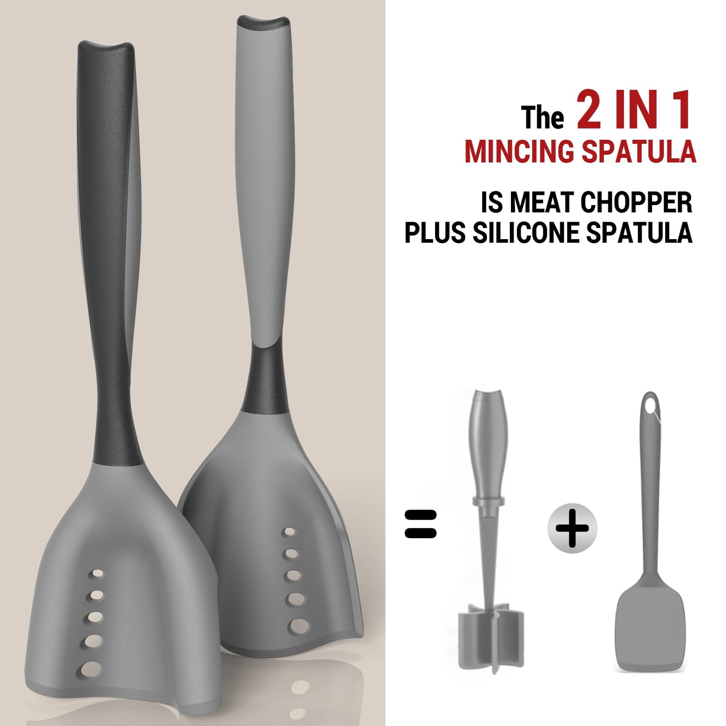 Mincing Spatula Meat Chopper, Hamburger Grinder, Premium Heat Resistant Smasher for Ground Beef, Potato Mix Tool, Meat & Poultry Tenderizers-Black