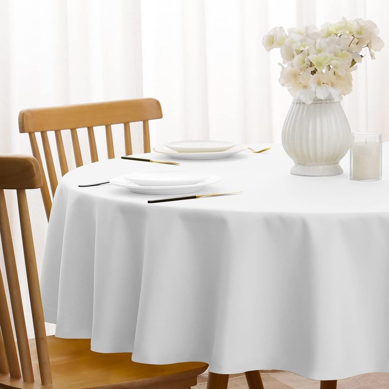 Softalker Round Tablecloth, Waterproof & Stain Resistant Table Cloth Wrinkle Free Fabric Washable Polyester Table Cover for Spring/Party/Outdoor(60R)-White