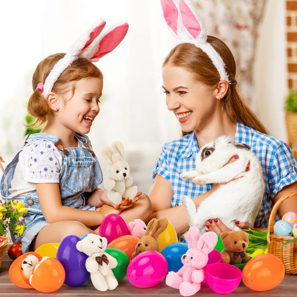 NEWBEA 12 Pack Prefilled Easter Eggs with Stuffed Animals,3.15" Plastic Easter Eggs Filled with Toys,Perfect for Kids