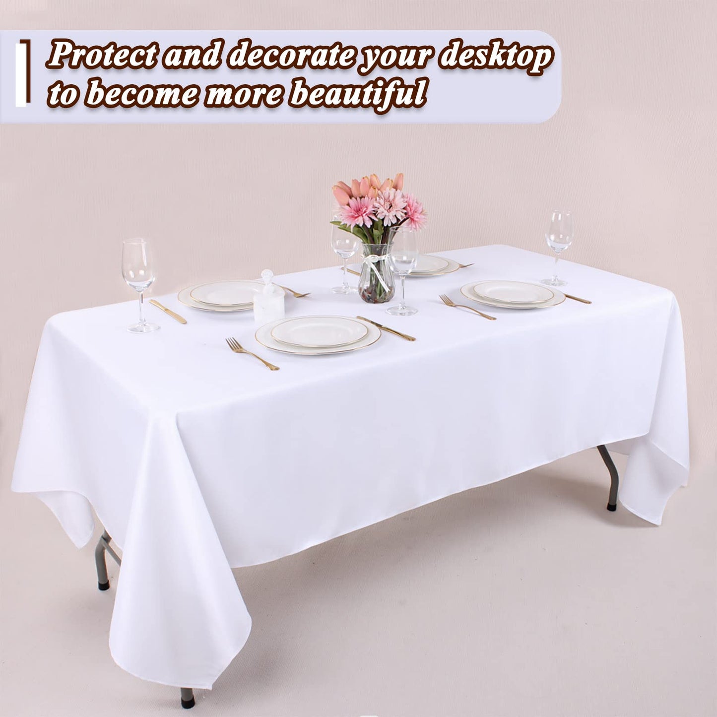 Kesfey 6 Packs White Table Cloths Rectangle 70 x120 inch Washable Polyester Fabric White Tablecloths for 6-8 Ft Tables Stain and Wrinkle Resistant Reusable Table Covers for Parties Wedding Banquet