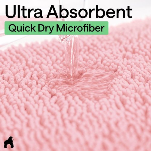 GORILLA GRIP Plush Chenille Bath Rug Mat - Soft Microfiber, Machine Washable, Oval Toilet Base, Light Pink