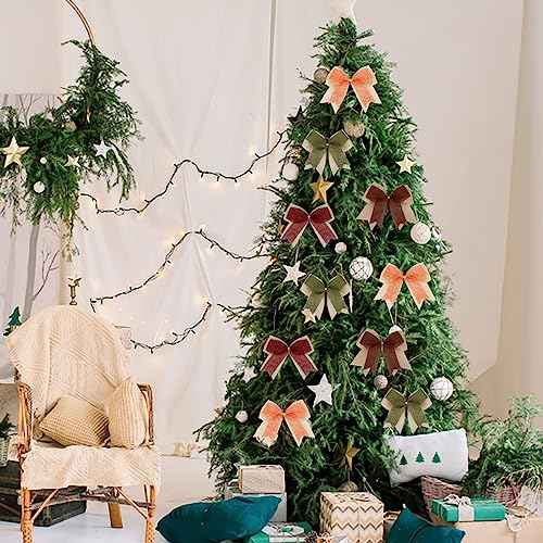 12 Pcs Double-Layered Burlap Bows 4 Inch Hanging Bows Rustic Bow Decor for Christmas Trees Holiday Farmhouse Fall Wreath Decoration (Sage Green)
