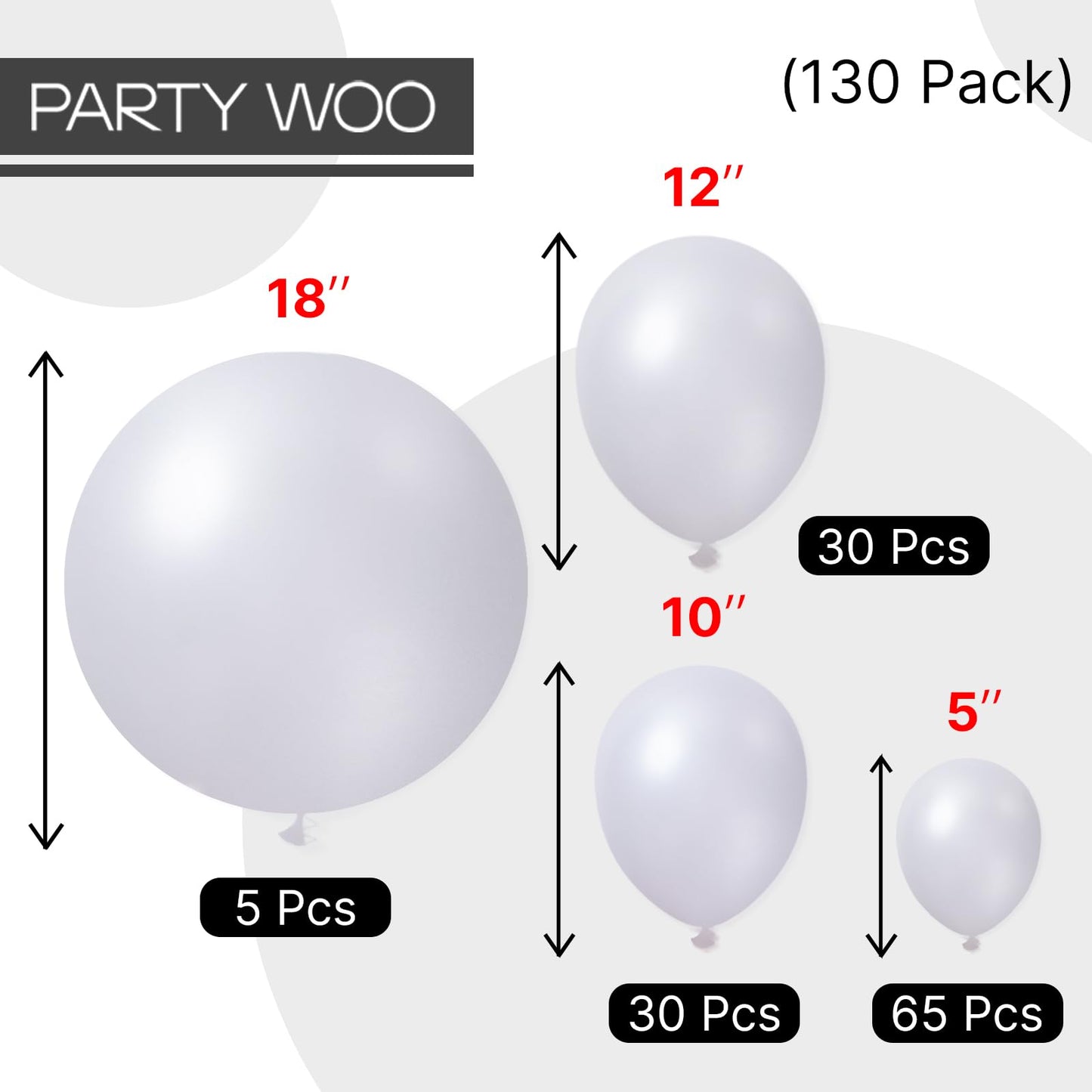 PartyWoo Pearl White Balloons 130pcs Different Sizes Pack of 18 12 10 5 Inch Metallic White Latex Balloon Arch Kit Garland for Wedding Graduation Baby Shower Birthday Party Decorations White-Z30