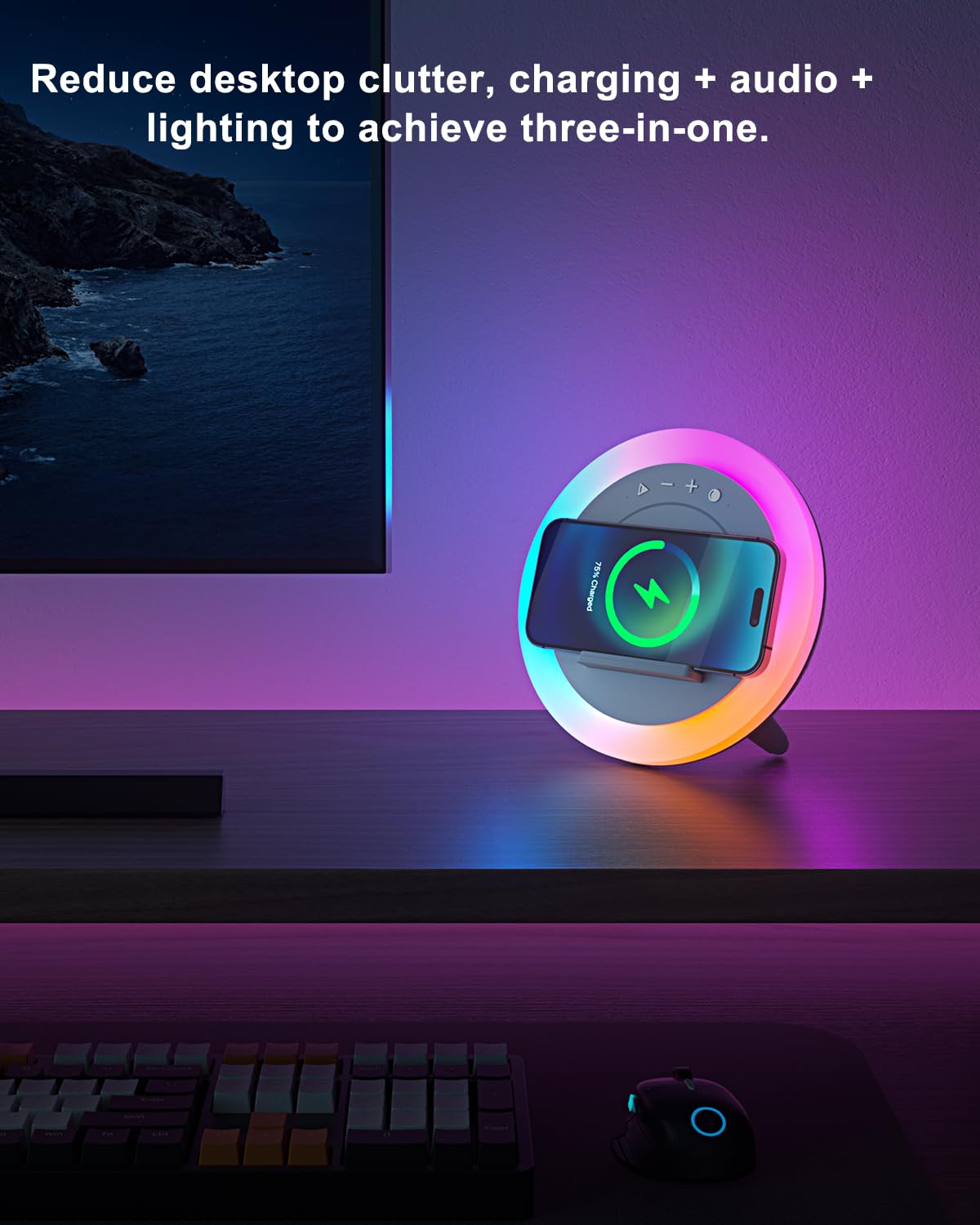 DTIDMI Night Light Bluetooth Speaker,Wireless Charger Stand LED Music Lamp,Color Changing Modern Bluetooth Lamp, Best Teenage Girls Boys Gifts/Christmas Gifts for Teen (6.6inch)