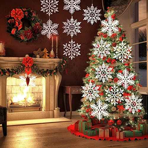 EIMMBD 6pcs Large Snowflakes Ornaments, 12¡± Plastic Glitter Snowflake Decorations for Indoor Outdoor Christmas Trees Window Room Winter Party Craft (White)