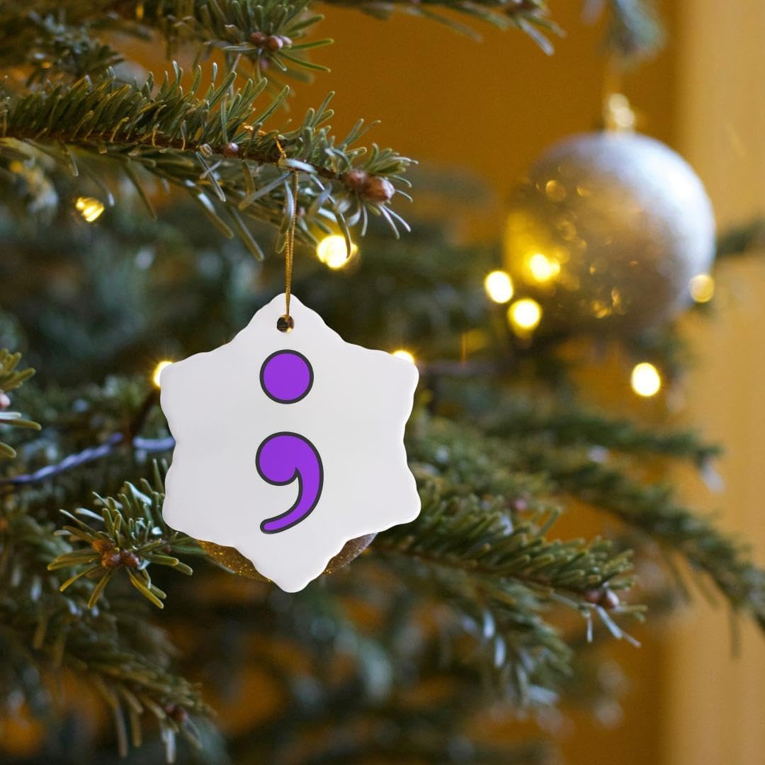 3-Inch Purple Semicolon Snowflake Ornament - Elegant Porcelain Holiday Decor