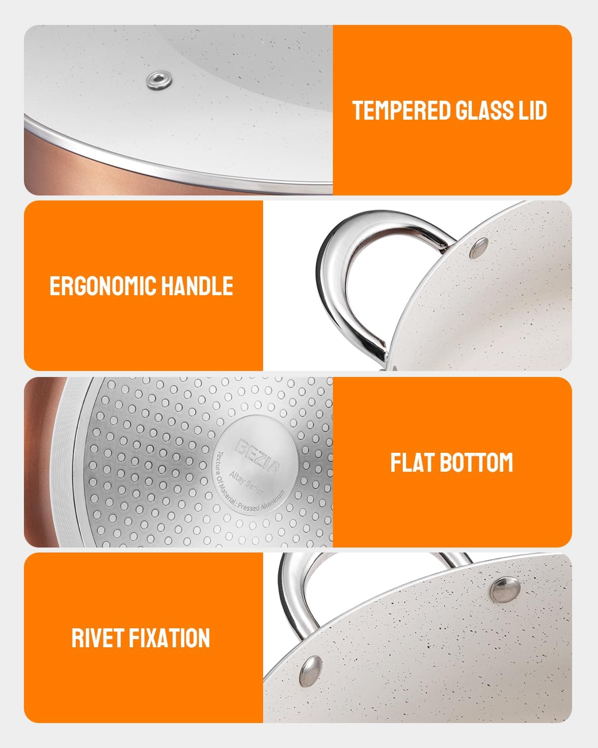 BEZIA Large 10 Quart Nonstick Cooking Pot with Lid, Induction Stock Pot, Soup Pot for All Stovetops, Non-toxic and Oven Safe, PFOA PFAS Free, Golden