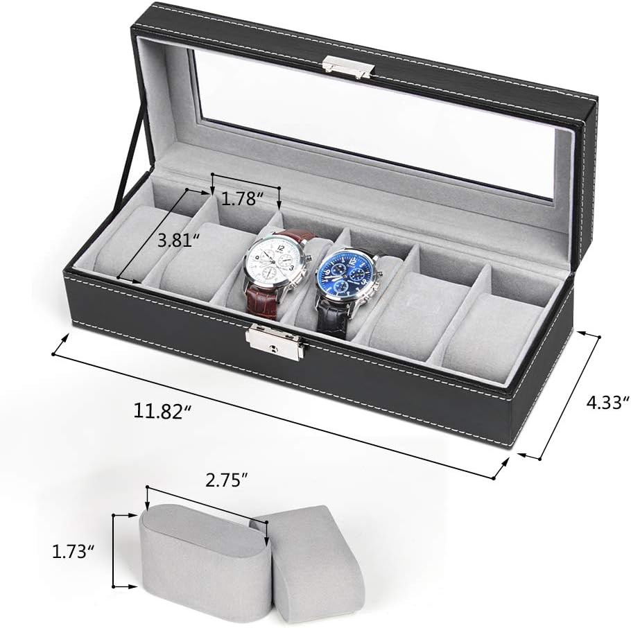Men's Black 6-Slot Watch Box Organizer | Elegant Display & Storage Case