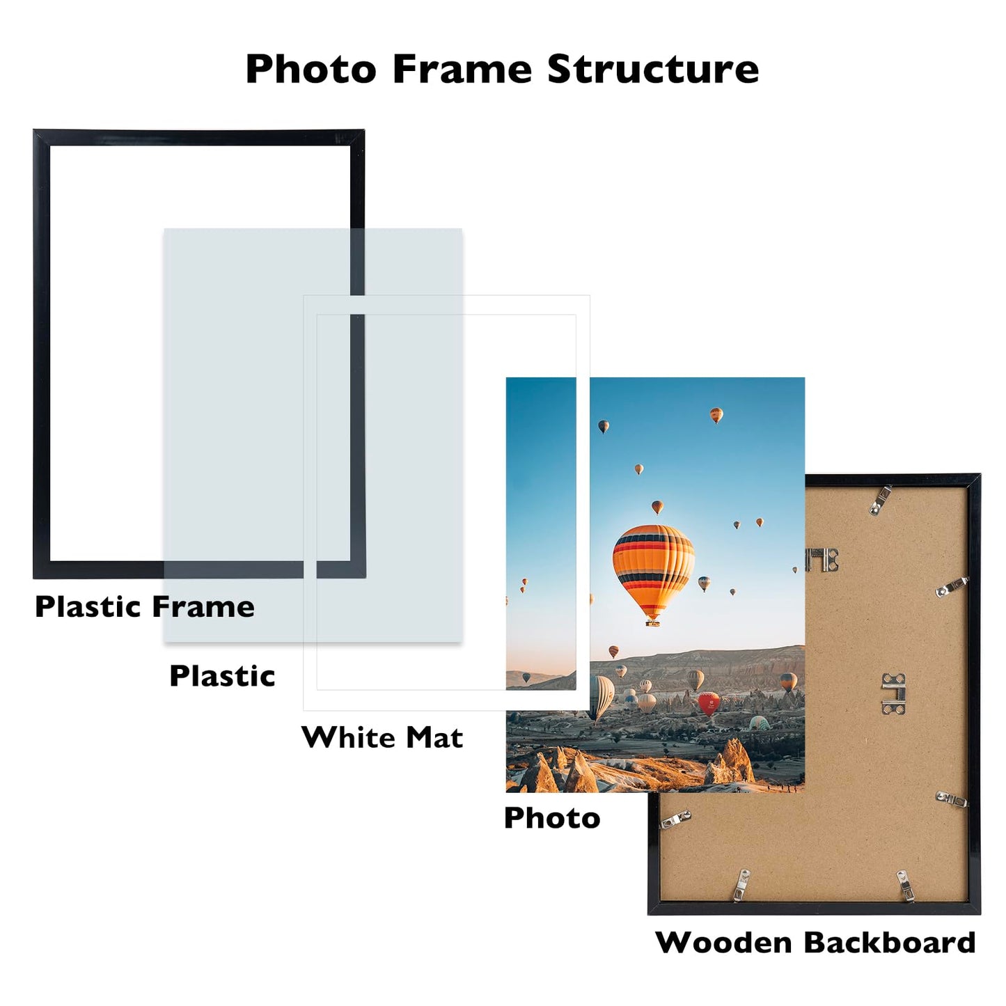 JCJMY 12x16 Picture Frame Set of 6 Black with 10x14 Mat for 30 x 40cm Diamond Art Painting, Display Photo 10x14 with Mat or 12 x 16 Without Mat, Wall Hanging Large Frame, 6 Pack, Black