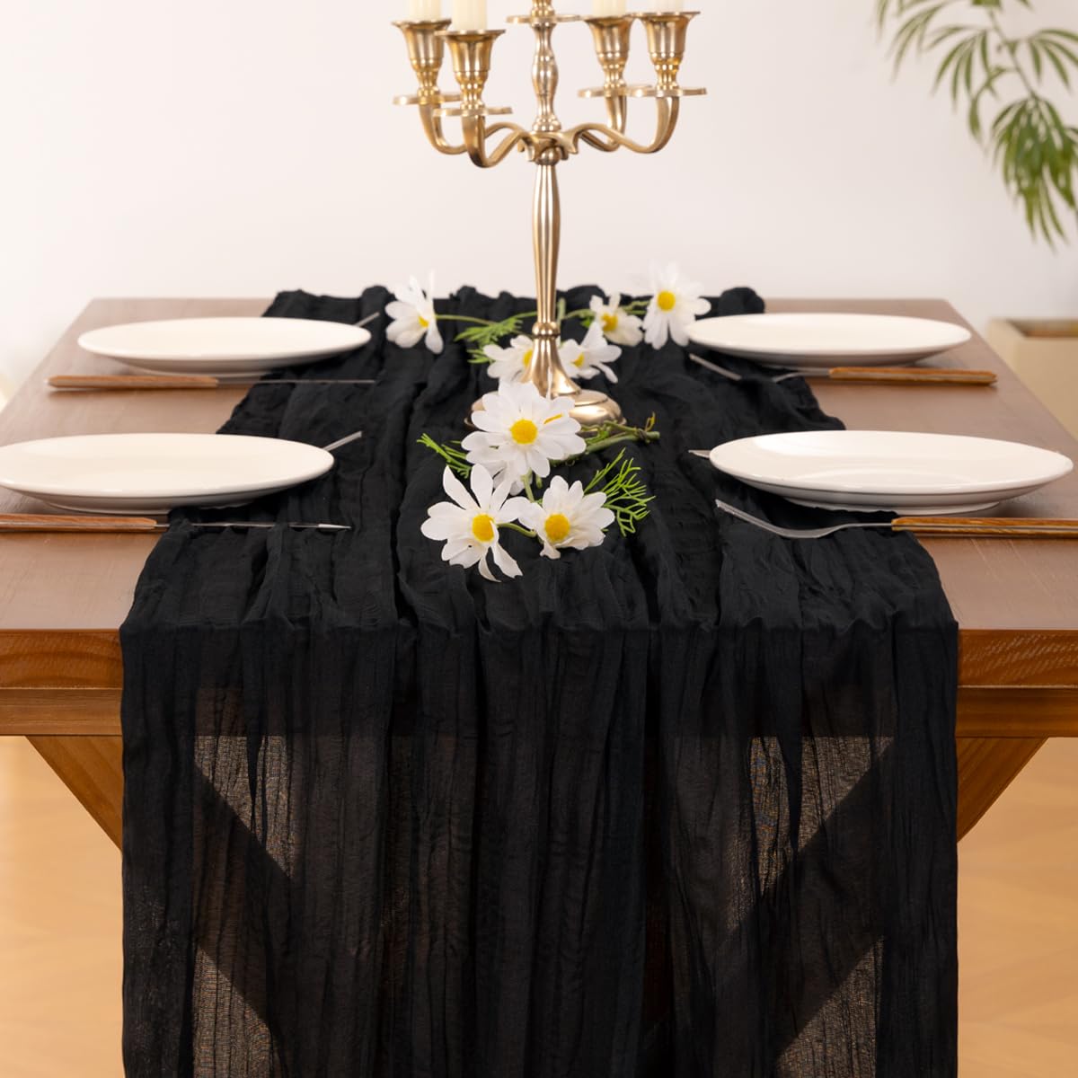 Socomi Black Table Runner Boho Rustic Gauze Summer 120 inch 10FT Cheese Cloth Sheer Runner for Wedding Party Baby Shower Birthday Home Decor Holiday Decorations