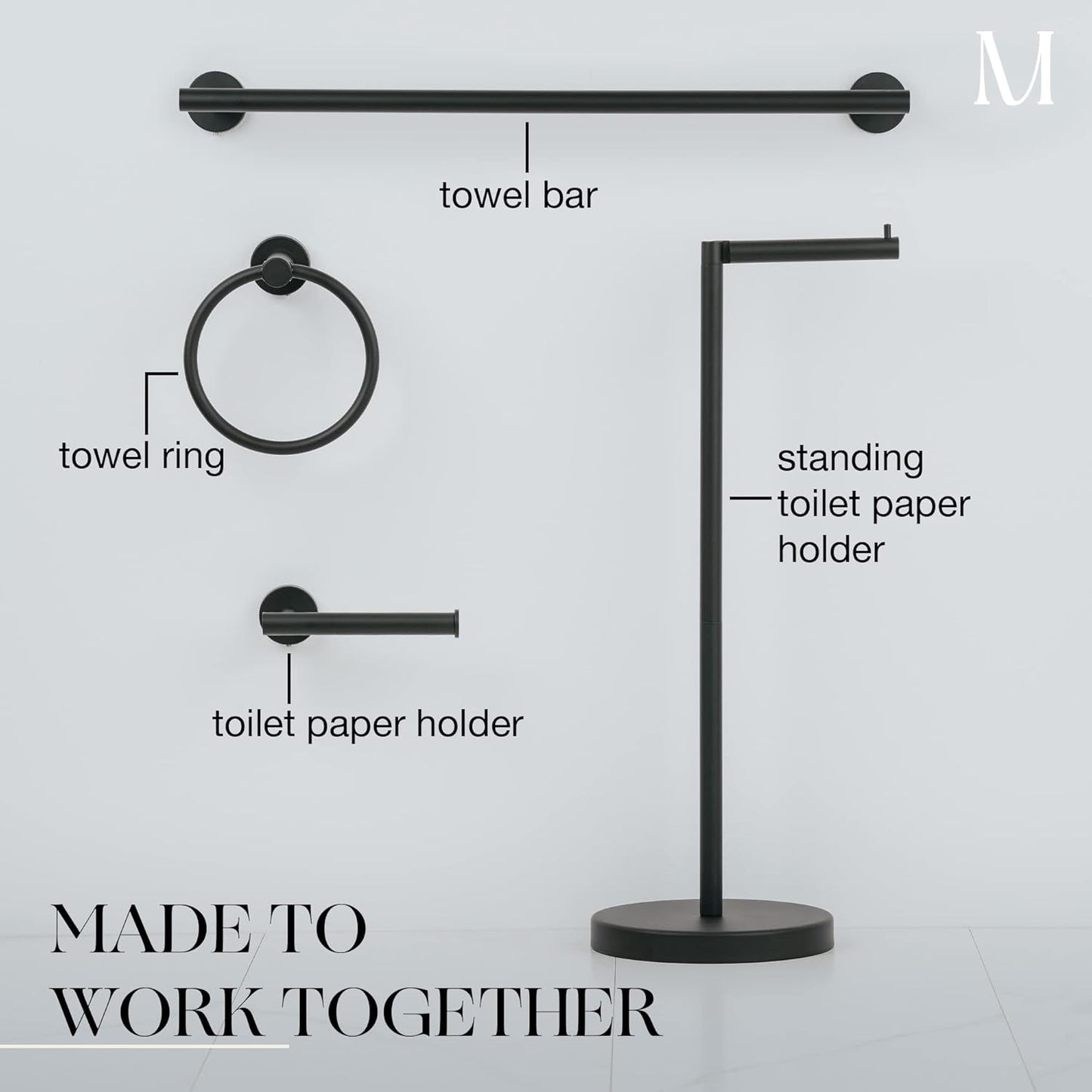 Marmolux Acc - Modern Free Standing Toilet Paper Holder - Matte Black Stainless Steel for 4 Rolls