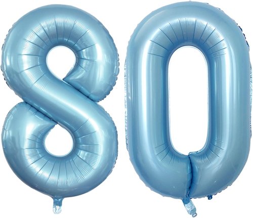 GOER 80th Birthday Balloons - 42 Inch Jumbo Light Blue Foil Helium Decorations for 80th Anniversary