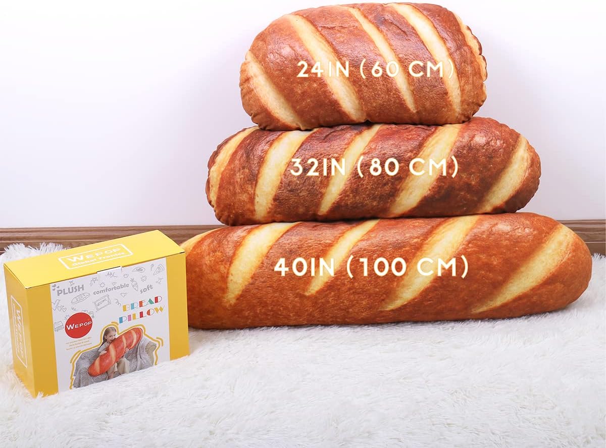 Wepop 40-Inch 3D Simulation Bread Shape Pillow - Soft Baguette Lumbar Back Cushion