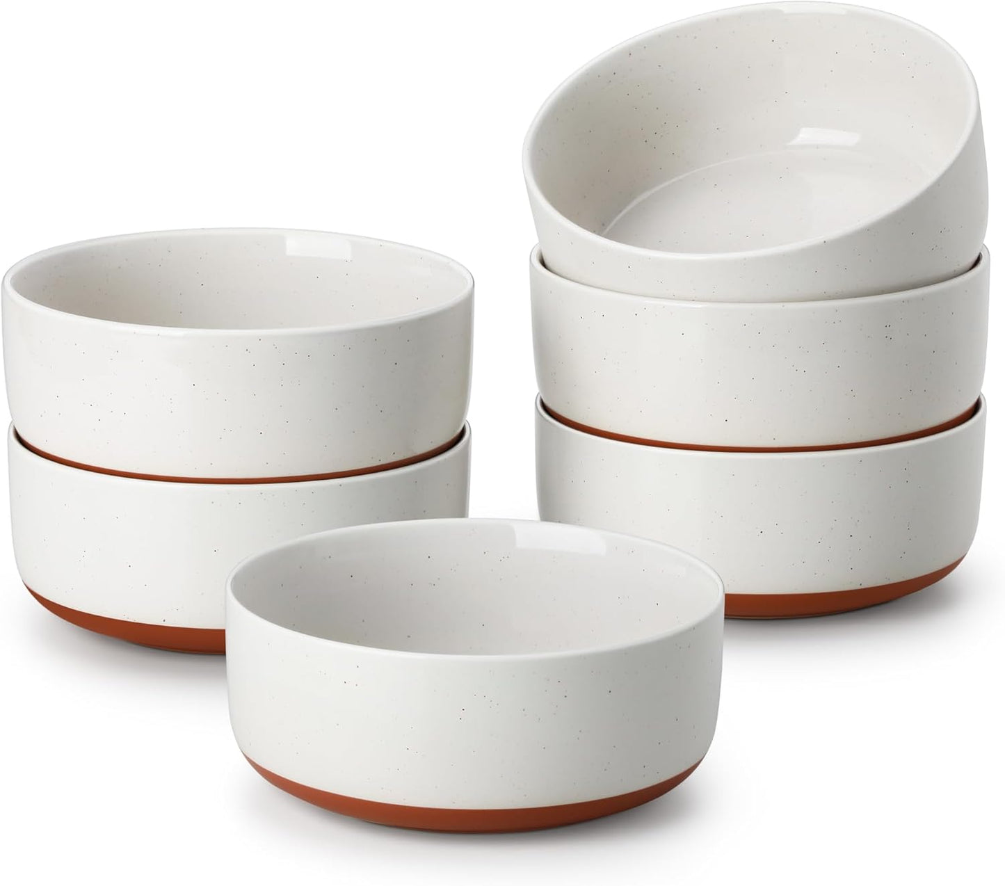 MALACASA Cereal Bowls Set of 6 - 24 OZ Ceramic Kitchen Bowls | Dishwasher & Microwave Safe, Khaki White