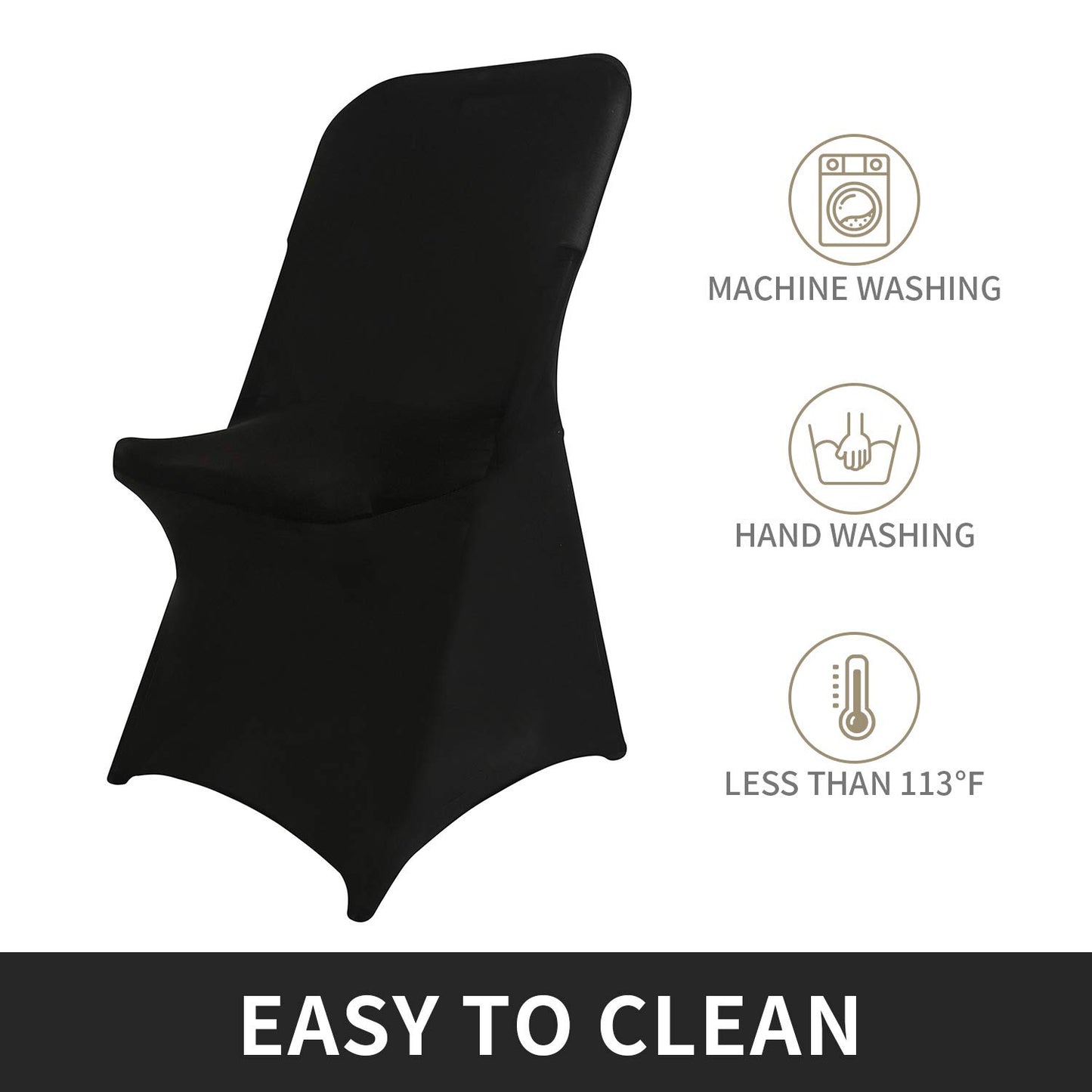 Peomeise Stretch Spandex Folding Chair Cover for Wedding Party Dining Banquet Event (Black,12pcs)