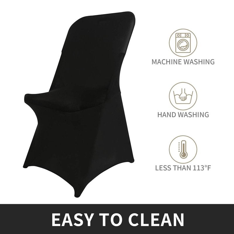 Peomeise Stretch Spandex Folding Chair Cover for Wedding Party Dining Banquet Event (Black,12pcs)