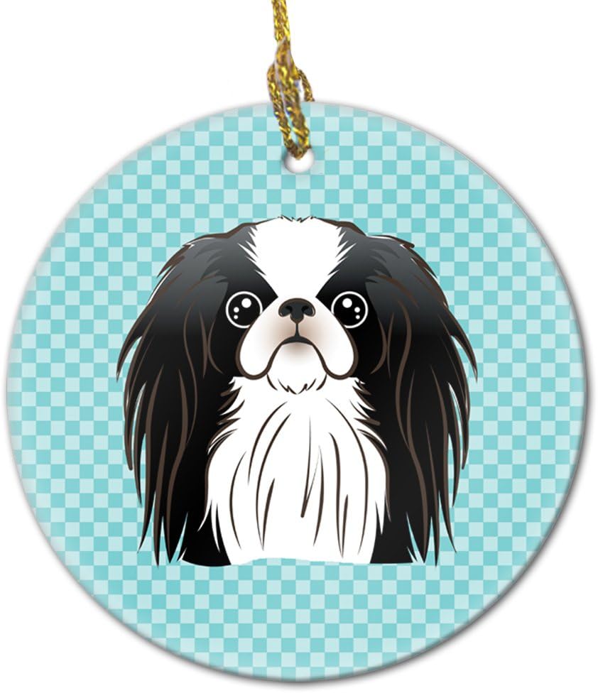 Blue Wire Haired Fox Terrier Ceramic Ornament - Checkerboard Christmas Tree Decoration, 3 in