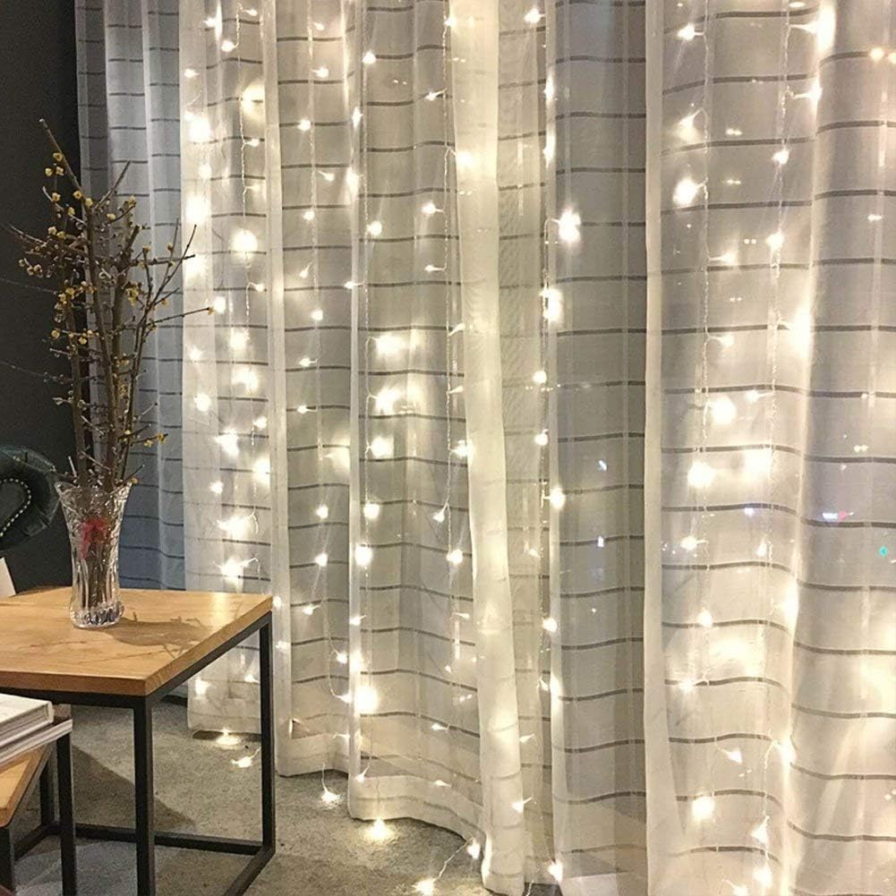 300 LED Twinkle Star Curtain String Lights - Warm White for Wedding, Home & Garden Decor