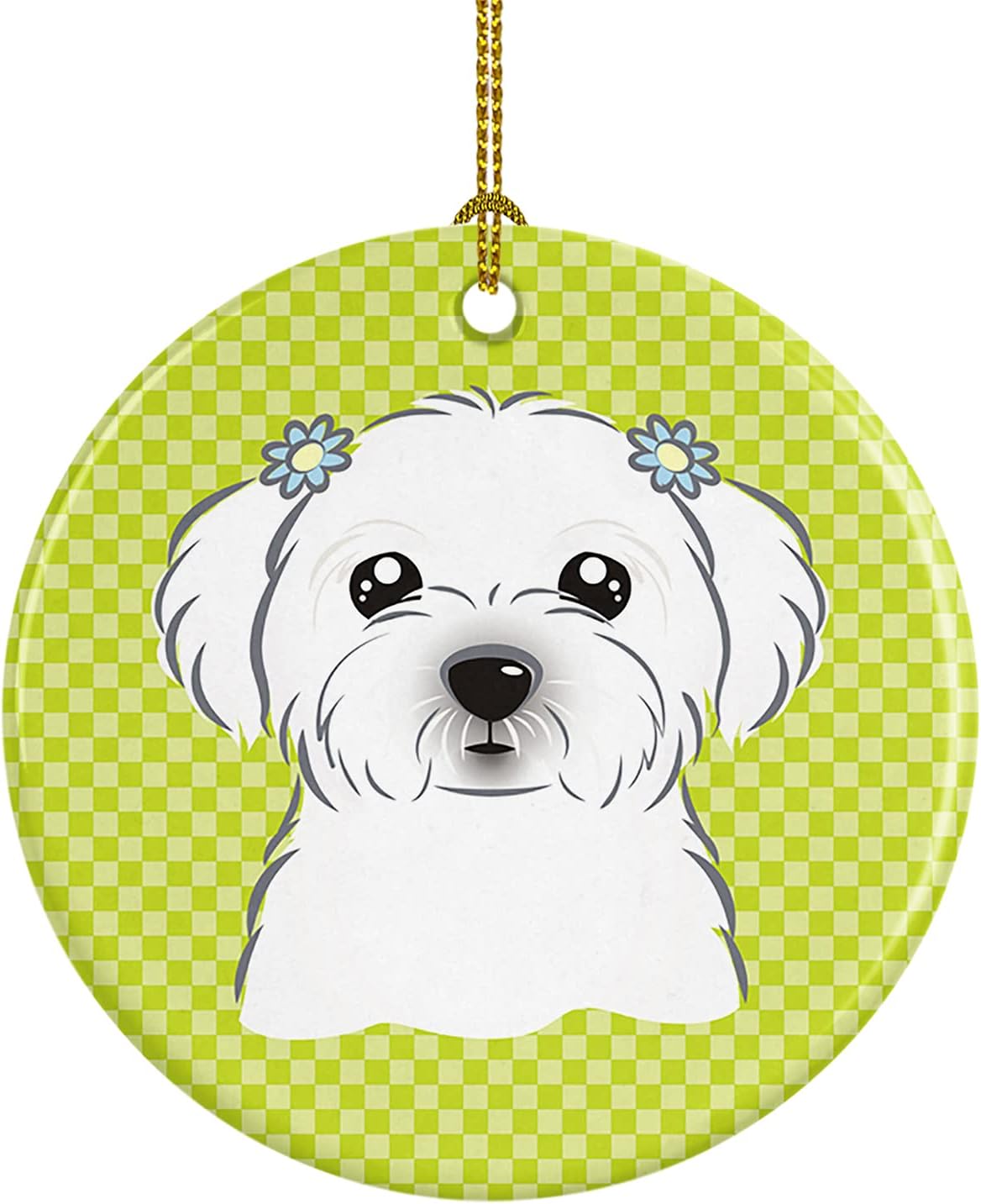 Blue Wire Haired Fox Terrier Ceramic Ornament - Checkerboard Christmas Tree Decoration, 3 in