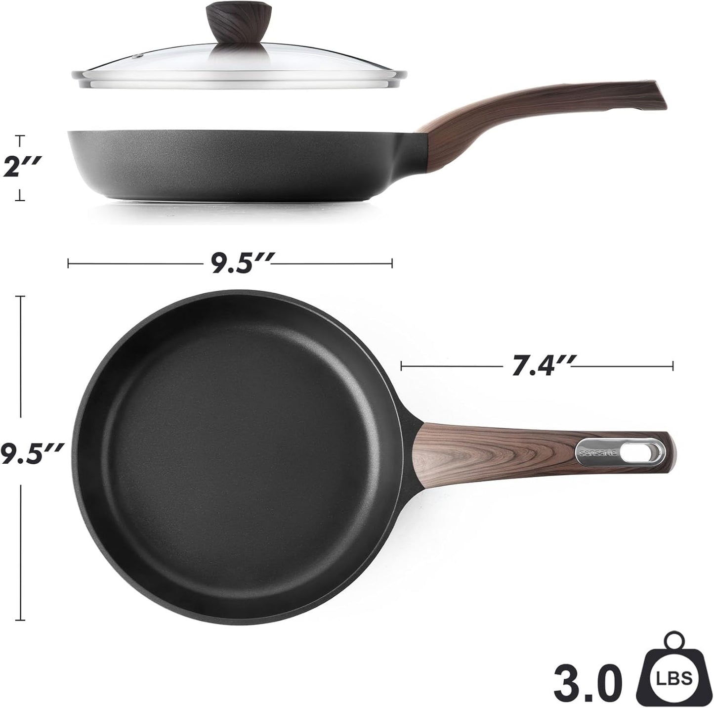 SENSARTE Nonstick Frying Pan - 9.5-Inch Omelette Skillet with Lid | Healthy Cooking, Induction Compatible, Black
