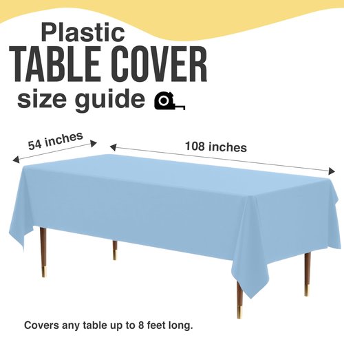Exquisite 66% Thicker Premium Plastic Table Cloth Rectangle Table Cover 0.5 Mil 12 Pack Light Blue Table Cloth 54 Inch x 108 Inch Disposable Tablecloth Won't Tear Easily Like Cheap Thin Brands