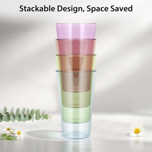 Freshmage 20oz Colorful Plastic Drinking Glasses - 8 Pack, BPA-Free, Shatter-Proof & Stackable Tumblers