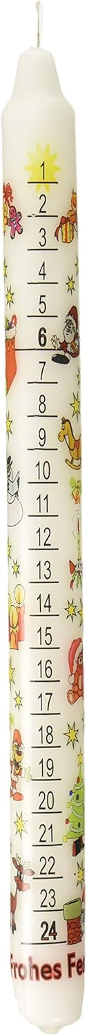 12-Inch German Countdown Advent Candle - Winter White Wax, Gray - Holiday Decor